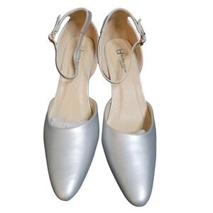 Boston Design Studio 9.5W Silver Heels Wedding Formal Ankle Strap Pumps